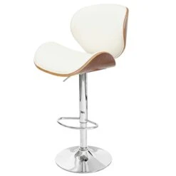 Barhocker Foxrock, Barstuhl, Holz Bugholz Retro-Design ~ Walnuss-Optik, Kunstleder Creme