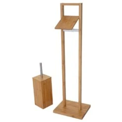 Badezimmerset HWC-B18, WC-Papierhalter Klopapierhalter Badematte Badvorleger Badmöbel Badset, Bambus -Wohnmöbel 052f1dc7 0703 4b4b b2f6 8639284bd52a