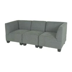 Modular 3-Sitzer Sofa Couch Lyon, Stoff/Textil ~ Grau, Hohe Armlehnen