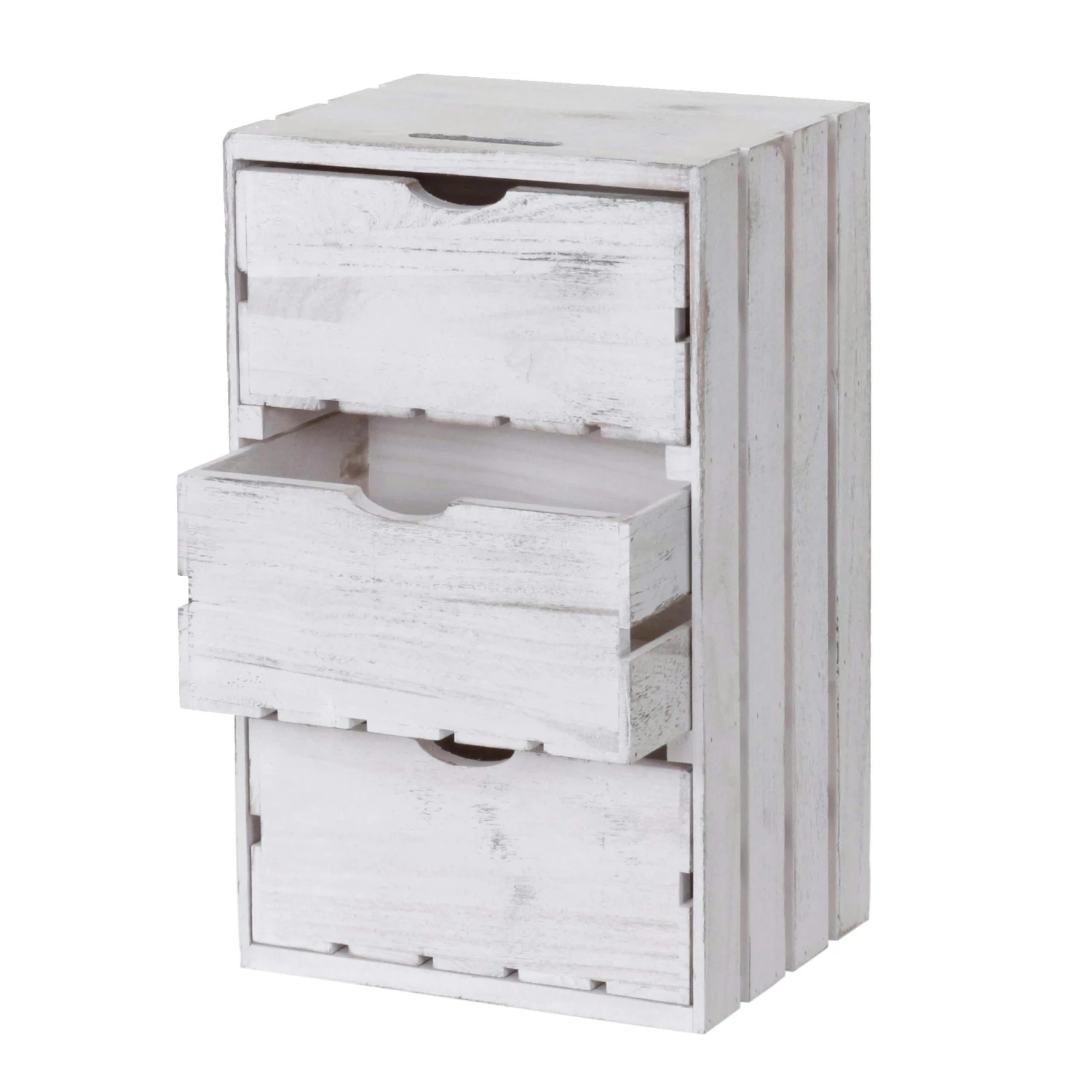 Kommode HWC-C62, Schubladenkommode Holzkiste, Shabby-Look Vintage 3 Schubladen 53x32x26cm ~ Braun 4 Kommode HWC-C62, Schubladenkommode Holzkiste, Shabby-Look Vintage 3 Schubladen 53x32x26cm ~ Braun – Bild 2