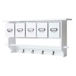 Garderobe HWC-C49, Wandgarderobe Wandregal, Vintage Mit 5 Schubladen 32x65x13cm ~ Weiß