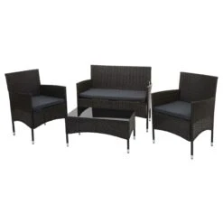 Poly-Rattan Garnitur HWC-F55, Balkon-/Garten-/Lounge-Set Sofa Sitzgruppe ~ Schwarz, Kissen Dunkelgrau -Wohnmöbel 0a8b8f5e 27b1 46c4 9773 1b05b09d9089 3