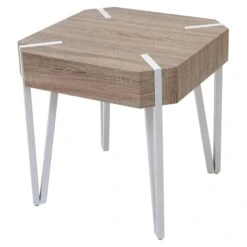 Couchtisch Kos T574, Beistelltisch, 52x50x50cm FSC-zertifiziert ~ Eiche, Helle Metall-Füße