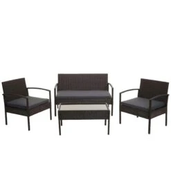 Poly-Rattan-Garnitur HWC-D21, Balkon-/Garten-/Lounge-Set Sofa Sitzgruppe, Box Staufach ~ Anthrazit, Kissen Dunkelgrau -Wohnmöbel 0e08ab57 9b49 47ed bc88 ecaaa2a8bb53 7