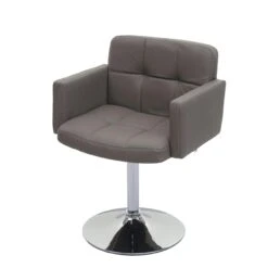 Esszimmerstuhl Orlando, Küchenstuhl Drehstuhl Stuhl, Kunstleder Chrom ~ Taupe-grau