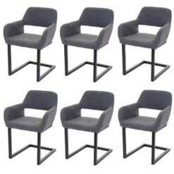 6er-Set Esszimmerstuhl HWC-A50 II, Freischwinger Stuhl Küchenstuhl Retro 50er Jahre Design ~ Stoff, Grau -Wohnmöbel 167cf79d 57c9 4820 9ff4 69e1dac58477