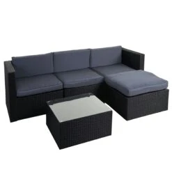Poly-Rattan-Garnitur HWC-D28, Gartengarnitur Sofa Set ~ Anthrazit, Polster Grau Ohne Deko-Kissen/Abdeckung