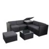 Poly-Rattan-Garnitur HWC-D21, Balkon-/Garten-/Lounge-Set Sofa Sitzgruppe, Box Staufach ~ Anthrazit, Kissen Dunkelgrau