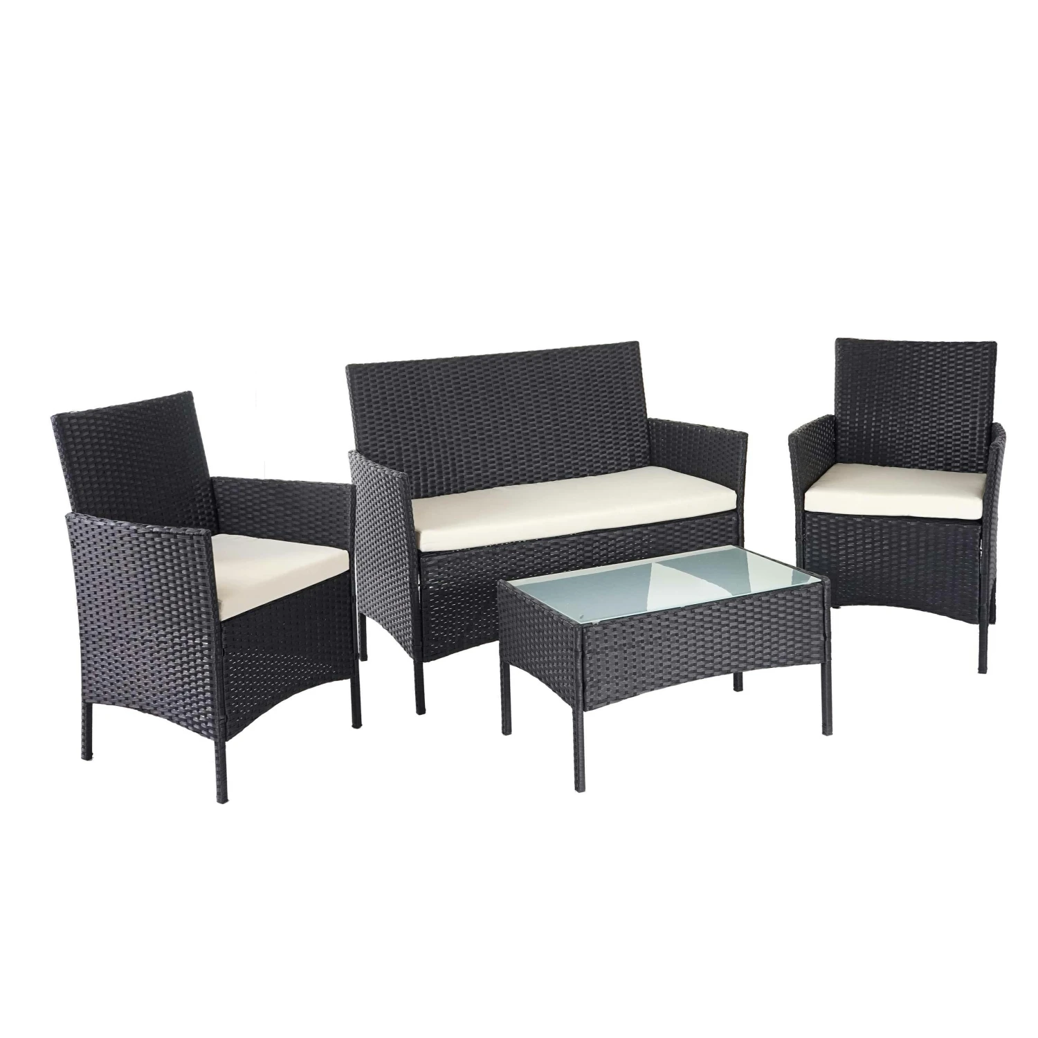 Poly-Rattan Garten-Garnitur HWC-D82, Sitzgruppe Lounge-Set ~ Schwarz Mit Kissen Creme 3 Poly-Rattan Garten-Garnitur HWC-D82, Sitzgruppe Lounge-Set ~ Schwarz Mit Kissen Creme