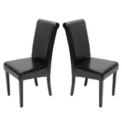 2er-Set Esszimmerstuhl Stuhl Küchenstuhl Novara II, Leder ~ Schwarz, Dunkle Beine