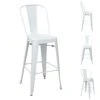 4er-Set Barhocker HWC-A73, Barstuhl Tresenhocker Mit Lehne, Metall Industriedesign ~ Weiß