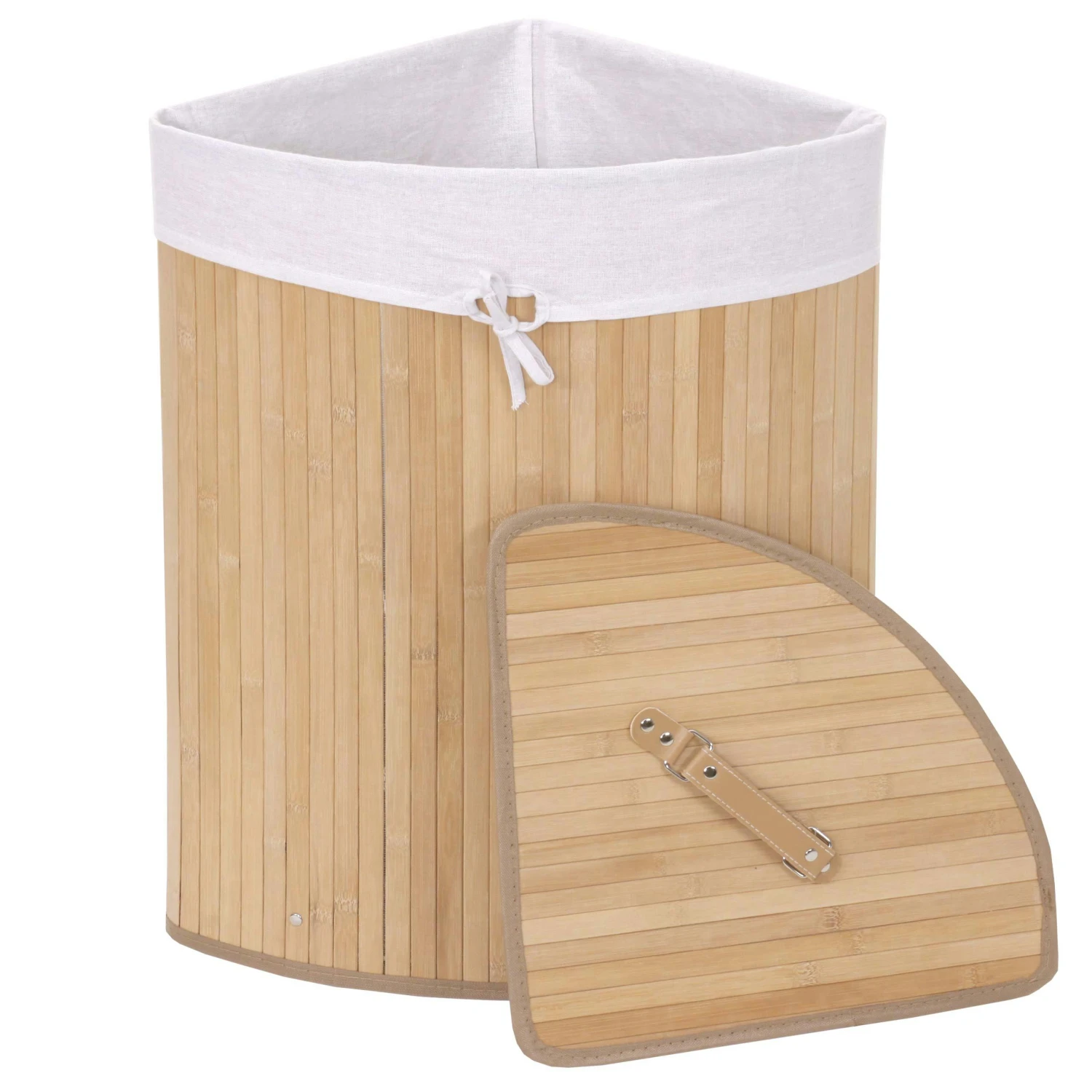 Eckwäschekorb HWC-C21, Laundry Wäschebox Wäschesammler Wäschebehälter, Bambus 61x48x35cm 50l ~ Schwarz 4 Eckwäschekorb HWC-C21, Laundry Wäschebox Wäschesammler Wäschebehälter, Bambus 61x48x35cm 50l ~ Schwarz – Bild 2