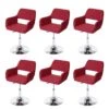 6er-Set Esszimmerstuhl HWC-A50 III, Stuhl Küchenstuhl, Retro 50er Jahre, Stoff/Textil ~ Purpurrot, Chromfuß