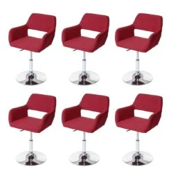 6er-Set Esszimmerstuhl HWC-A50 III, Stuhl Küchenstuhl, Retro 50er Jahre, Stoff/Textil ~ Purpurrot, Chromfuß