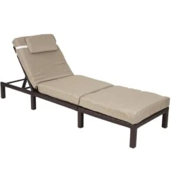 Poly-Rattan Sonnenliege HWC-A51, Relaxliege Gartenliege Liege ~ Premium Braun, Kissen Creme