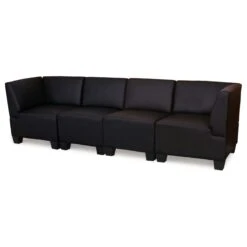 Modular 4-Sitzer Sofa Couch Lyon, Kunstleder ~ Schwarz, Hohe Armlehnen -Wohnmöbel 355e7413 1cda 44f3 b465 1d8aaf87cd99