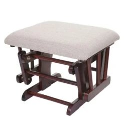 Relaxsessel HWC-C76, Schaukelstuhl Sessel Schwingstuhl Mit Hocker ~ Stoff/Textil, Creme-grau, Gestell Braun -Wohnmöbel 3685b3fa 6f15 402a a792 0e79974ece32