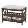 Schuhregal HWC-C48, Sitzbank Schuhablage, Shabby-Look Vintage 45x65x34cm ~ Braun