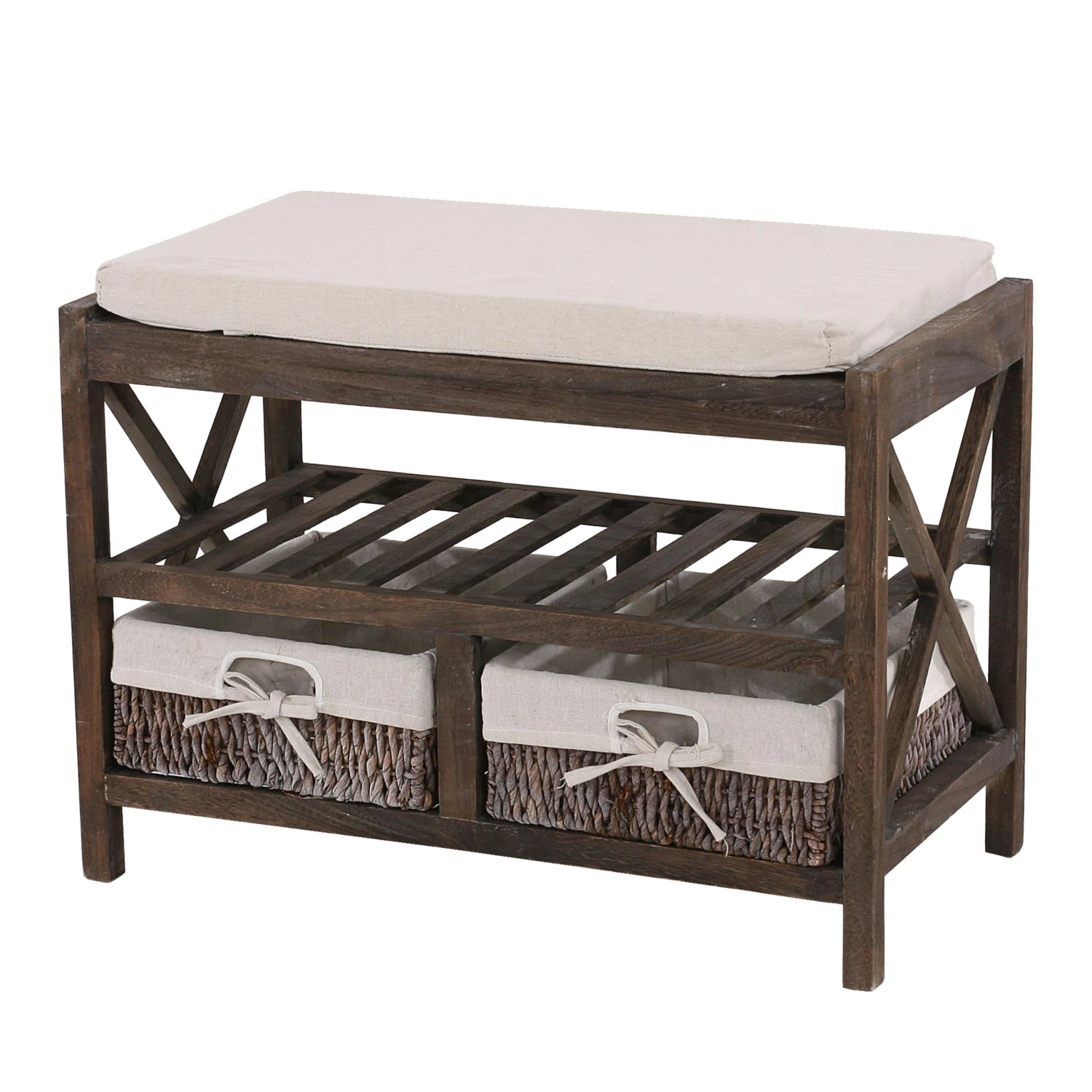 Schuhregal HWC-C48, Sitzbank Schuhablage, Shabby-Look Vintage 45x65x34cm ~ Grau 4 Schuhregal HWC-C48, Sitzbank Schuhablage, Shabby-Look Vintage 45x65x34cm ~ Grau – Bild 2