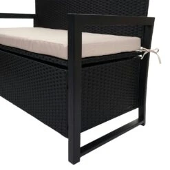 Poly-Rattan 2er Sitzbank HWC-F39, Gartenbank Truhenbank, Staufach Aufbewahrung Sitzkissen ~ Anthrazit, Kissen Beige -Wohnmöbel 3a537546 cb94 413d 9d28 5b391bbba870