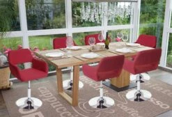 Esszimmerstuhl HWC-A50 III, Stuhl Küchenstuhl, Retro 50er Jahre, Stoff/Textil ~ Purpurrot, Chromfuß -Wohnmöbel 3a598b83 b49e 4f09 9b57 3c02a03929ee