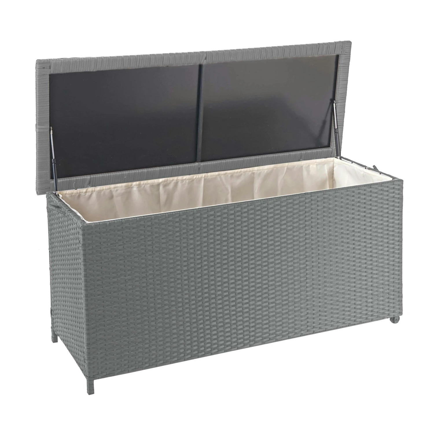 Poly-Rattan Kissenbox HWC-D88, Gartentruhe Auflagenbox Truhe ~ Basic Grau, 51x115x59cm 250l 6 Poly-Rattan Kissenbox HWC-D88, Gartentruhe Auflagenbox Truhe ~ Basic Grau, 51x115x59cm 250l – Bild 5