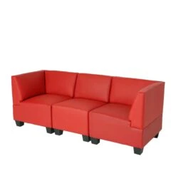 Modular 3-Sitzer Sofa Couch Lyon, Kunstleder ~ Rot, Ohne Armlehnen -Wohnmöbel 406aa8f2 ab28 45a1 9b43 b0b5125e1271
