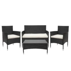 Poly-Rattan-Garnitur HWC-D21, Balkon-/Garten-/Lounge-Set Sofa Sitzgruppe, Box Staufach ~ Grau, Kissen Creme -Wohnmöbel 4212583e e569 4d1d ba61 426468ff659d