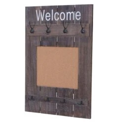 Wandgarderobe HWC-C89 Mit Pinnwand, Garderobenpaneel, Shabby-Look Vintage, 8 Haken 91x60cm ~ Braun, Shabby