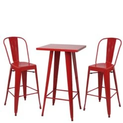 Set Stehtisch + 2x Barhocker HWC-A73, Barstuhl Bartisch, Metall Industriedesign ~ Rot