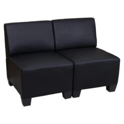 Modular 2-Sitzer Sofa Couch Lyon, Kunstleder ~ Schwarz, Ohne Armlehnen
