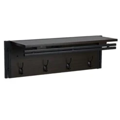 Wandgarderobe HWC-A27, Garderobe Regal, 4 Haken 24x75x24cm 3D-Struktur ~ Dunkelbraun
