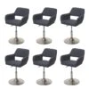 6er-Set Esszimmerstuhl HWC-A50 III, Stuhl Küchenstuhl, Retro 50er Jahre, Stoff/Textil ~ Dunkelgrau, Fuß Gebürstet