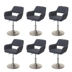 6er-Set Esszimmerstuhl HWC-A50 III, Stuhl Küchenstuhl, Retro 50er Jahre, Stoff/Textil ~ Dunkelgrau, Fuß Gebürstet