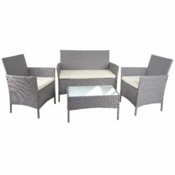 Poly-Rattan-Garnitur HWC-D24, Garten-/Lounge-Set Sofa ~ Grau, Polster Creme -Wohnmöbel 4baf4b05 6603 4300 a6a7 5f5cb1b10373 8