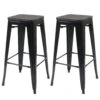 2er-Set Barhocker HWC-A73 Inkl. Holz-Sitzfläche, Barstuhl Tresenhocker, Metall Industriedesign Stapelbar ~ Schwarz