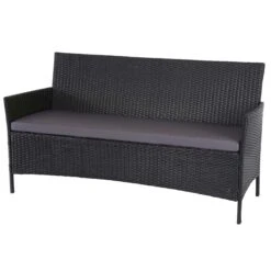 3-Sitzer Poly-Rattan Gartenbank Halden, Sitzbank ~ Braun-meliert, Kissen Grün -Wohnmöbel 4f083e53 d8af 44dd 80cc da34700073f2