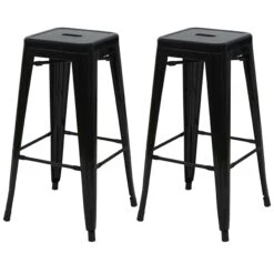 2er-Set Barhocker HWC-A73, Barstuhl Tresenhocker, Metall Industriedesign Stapelbar ~ Schwarz