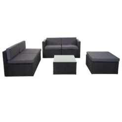 Poly-Rattan-Garnitur HWC-D24, Garten-/Lounge-Set Sofa ~ Anthrazit, Polster Dunkelgrau
