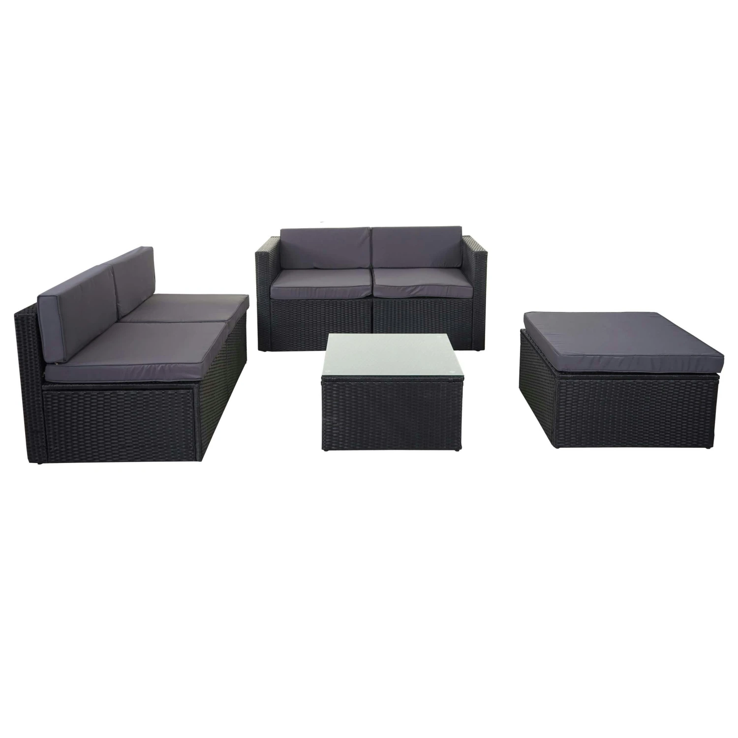Poly-Rattan-Garnitur HWC-D28, Gartengarnitur Sofa Set ~ Anthrazit, Polster Grau Ohne Deko-Kissen/Abdeckung 5 Poly-Rattan-Garnitur HWC-D28, Gartengarnitur Sofa Set ~ Anthrazit, Polster Grau Ohne Deko-Kissen/Abdeckung – Bild 3