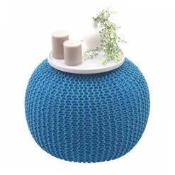 Pouf HWC-E16, Strickhocker Sitzhocker Strickpouf, Strickoptik 40x50cm ~ Türkis -Wohnmöbel 529c3246 d038 49bc ace1 043170b75c37