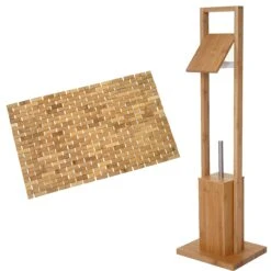 Badezimmerset HWC-B18, WC-Papierhalter Klopapierhalter Badematte Badvorleger Badmöbel Badset, Bambus