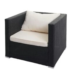Poly-Rattan-Garnitur Brescia, Gartengarnitur Sitzgruppe Sofa Lounge-Set ~ Schwarz, Kissen Creme -Wohnmöbel 5998e22e 3a42 41e9 bf39 94f2b03c669c