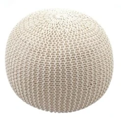 Pouf HWC-E16, Strickhocker Sitzhocker Strickpouf, Strickoptik 40x50cm ~ Beige