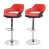 2er-Set Barhocker HWC-F16, Barstuhl Tresenhocker Drehhocker, Mit Lehne Kunstleder ~ Rot-schwarz