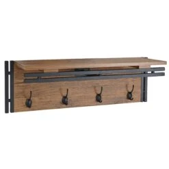 Wandgarderobe HWC-C68, Garderobe Regal, 4 Haken 2 Regalfächer, 41x60x19cm 3D-Struktur ~ Wildeiche-Optik -Wohnmöbel 5fcec612 672c 4ff7 8b49 6ffd36566285