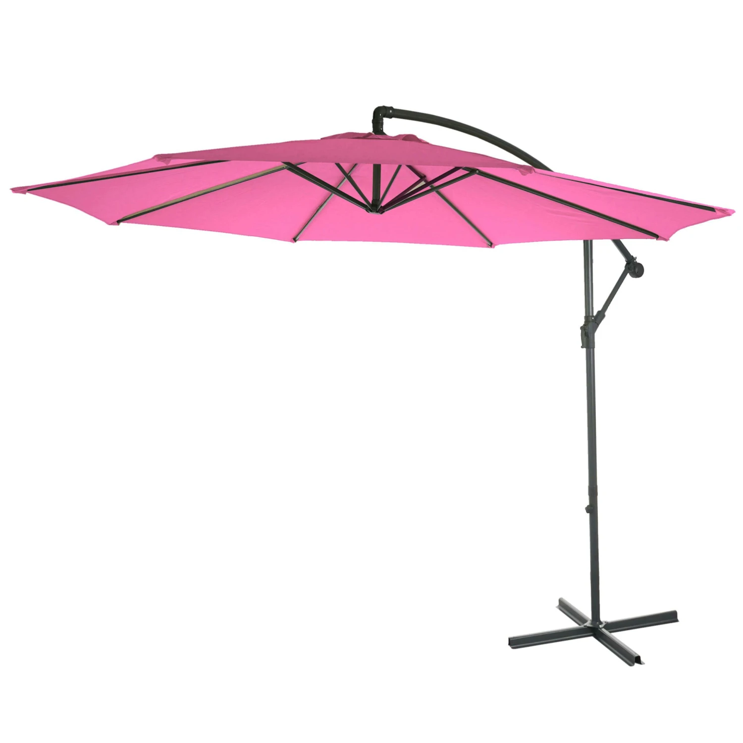Ampelschirm Acerra, Sonnenschirm Sonnenschutz, Ø 3m Neigbar, Polyester/Stahl 11kg ~ Pink Mit Ständer 4 Ampelschirm Acerra, Sonnenschirm Sonnenschutz, Ø 3m Neigbar, Polyester/Stahl 11kg ~ Pink Mit Ständer – Bild 2