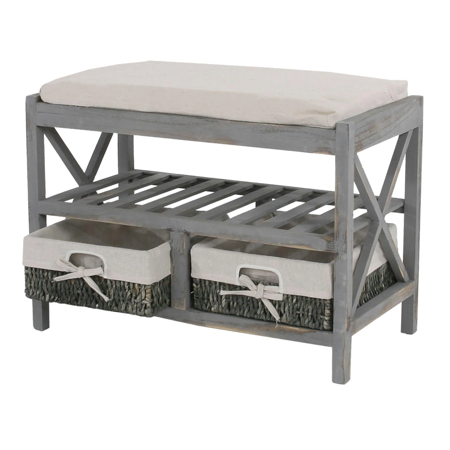 Schuhregal HWC-C48, Sitzbank Schuhablage, Shabby-Look Vintage 45x65x34cm ~ Grau 3 Schuhregal HWC-C48, Sitzbank Schuhablage, Shabby-Look Vintage 45x65x34cm ~ Grau