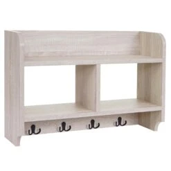 Wandgarderobe HWC-C68, Garderobe Regal, 4 Haken 2 Regalfächer, 41x60x19cm 3D-Struktur ~ Eiche-Optik