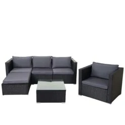 Poly-Rattan-Garnitur Brescia, Gartengarnitur Sitzgruppe Sofa Lounge-Set ~ Schwarz, Kissen Creme -Wohnmöbel 69f713d7 95cc 4bd9 8a93 82db8497b351